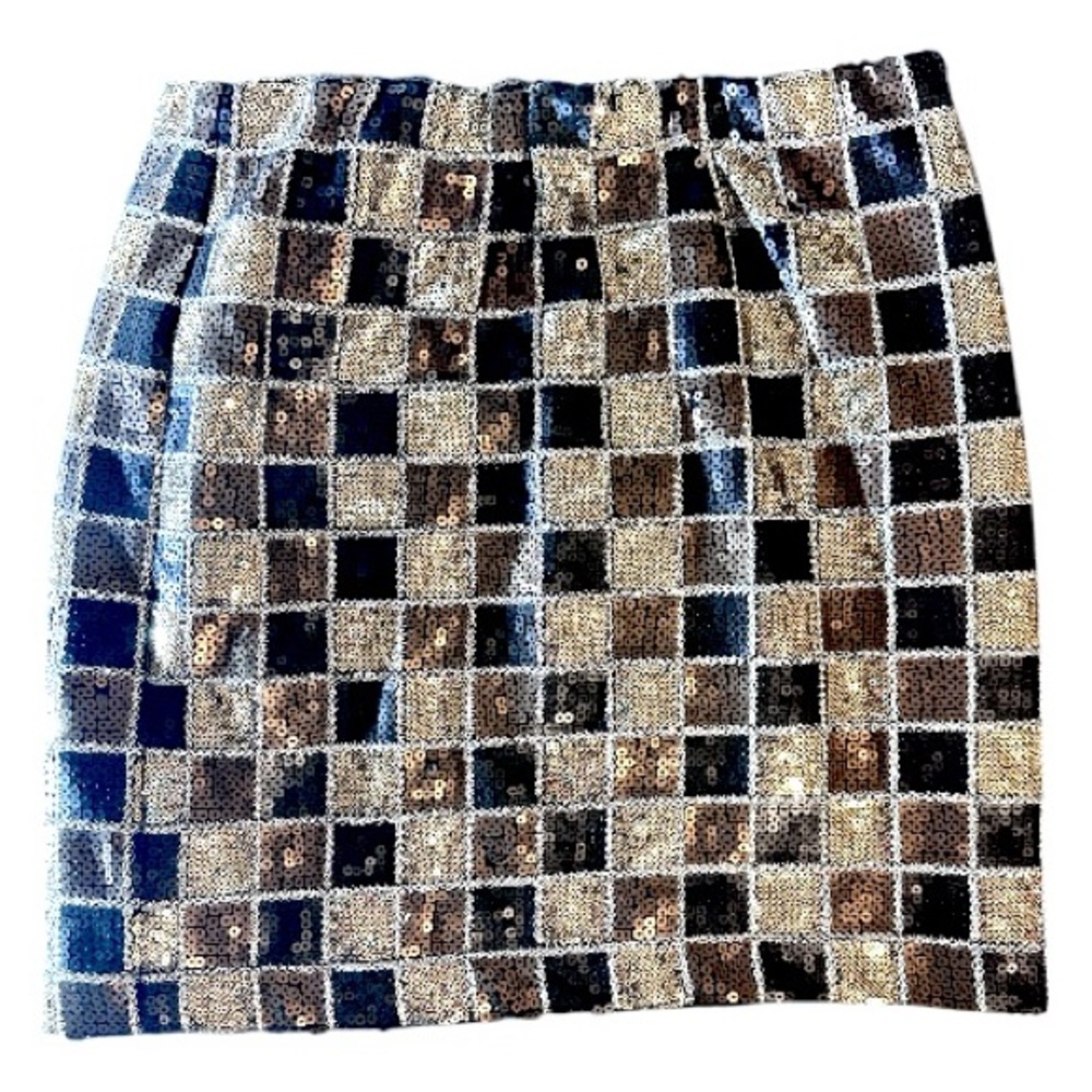 LIKE NEW ROMEO & JULIET COUTURE SEQUIN CHECKERED SKIRT GOLD BLACK SIZE MEDIUM